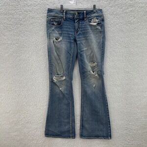 American Eagle Jeans Womens 8 Reg Blue Artist Flare Low Rise Boho Festival Y2K
